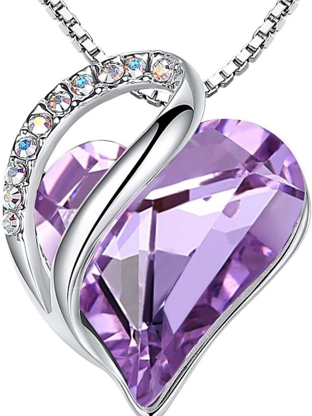 Infinity Love Birthstone Heart Necklace, Silver Plated Pendant for Women, Gift
